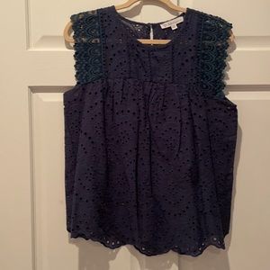 Navy crochet lace tank